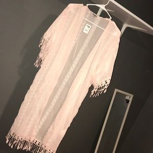 Pink Charlotte Russe crotchet cover up/kimono